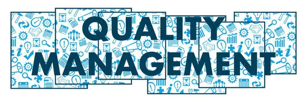 Quality Management Tekst Geschreven Blauwe Business Symbolen Textuur Stockfoto