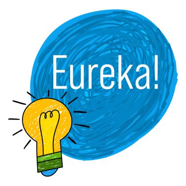 Metin ve ampul sembollü Eureka konsept resmi.