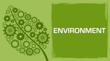 Metinli çevre konsepti resmi ve vites desenli yeşil yaprak.