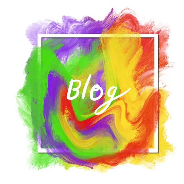Blog text written over colorful background.