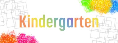 Renkli arkaplan üzerine yazılmış anaokulu metni.