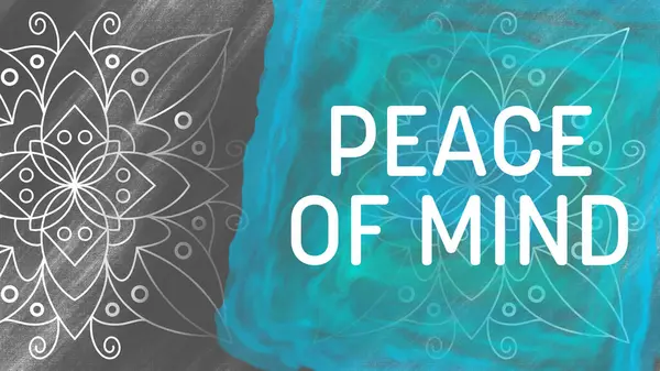 Peace Of Mind text written over grey turquoise background with doodle element.