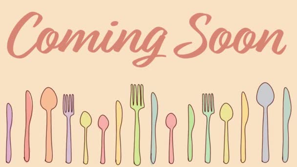 Coming Soon Text Spoon Fork Knife Wiggle Effect Sketch — Stock Video