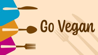 Metin ve kaşık çatal bıçak sembolleri ile Vegan konsepti görüntüsünü kullan.