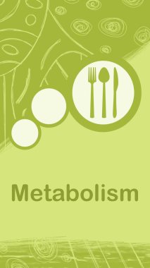 Metabolizma konsepti resmi ile metin ve kaşık çatal bıçak sembolü.