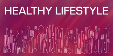 Metin ve kaşık çatal bıçak sembolleriyle sağlıklı yaşam tarzı konsept görüntüsü.