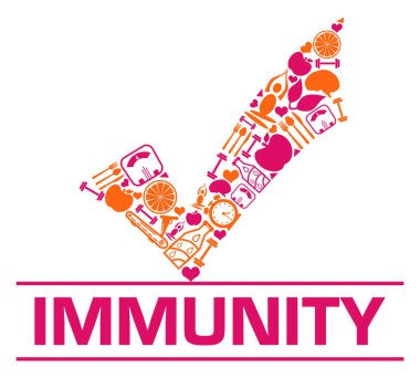 Metin ve sağlık sembolleriyle bağışıklık konsepti resmi.