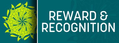 Reward And Recognition text written over turquoise green background. clipart