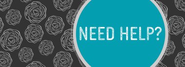 Need Help text written over dark grey turquoise background. clipart