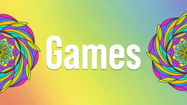 Spiele Text Über Bunten Hintergrund Mit Mandala Elemente Geschrieben — Stockvideo