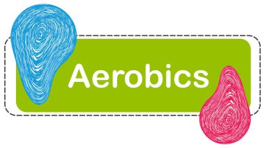 Yeşil mavi pembe arkaplan üzerine yazılmış aerobik metni.