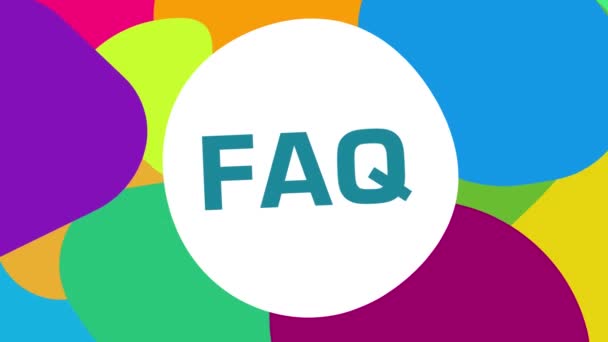 Faq 円形の変化する要素を持つカラフルな背景に書かれたよくある質問テキスト — ストック動画