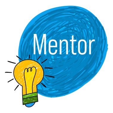 Metin ve ampul sembollü akıl hocası konsepti resmi.