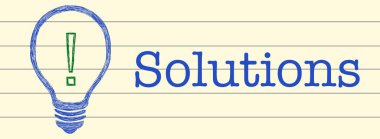 Not defteri dokusu arkaplanı üzerine metin ve ampul sembollü çözümler konsepti resmi.