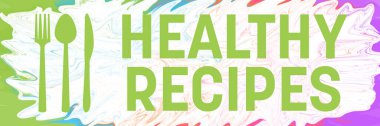 Healthy Recipes concept image with text and spoon fork knife symbols.