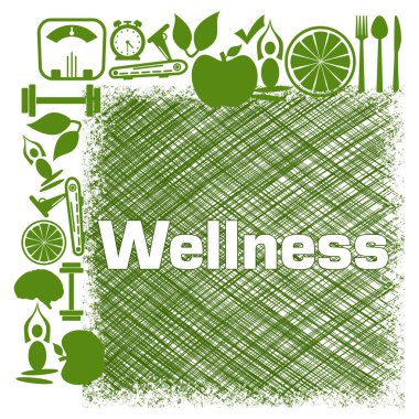 Metin ve sağlık sembolleriyle sağlık konsepti.