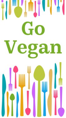 Metin ve kaşık çatal bıçak sembolleri ile Vegan konsepti görüntüsünü kullan.