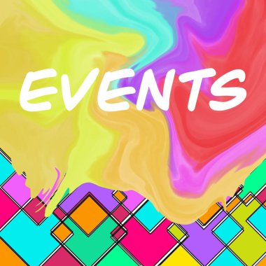 Events text written over colorful background.