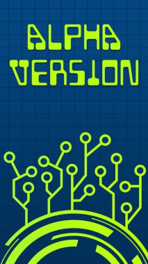 Metin ve devre sembollü Alfa Sürümü konsept resmi.