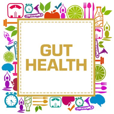 Metin ve sağlık sembolleriyle Gut Health konsepti resmi.