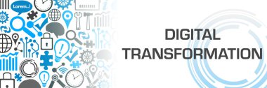 Digital Transformation concept image with text and technology symbols.