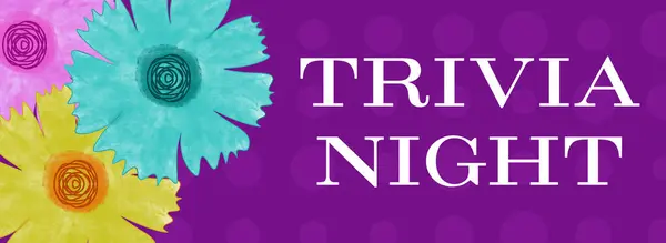 stock image Trivia Night text written over purple floral background.