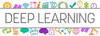 Metin ve teknolojiyle ilgili sembollerle derin öğrenme konsepti resmi.