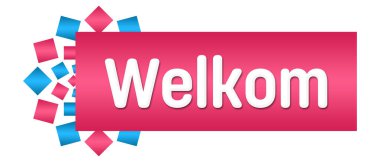 Mavi pembe arkaplan üzerine yazılmış Welkom metni.