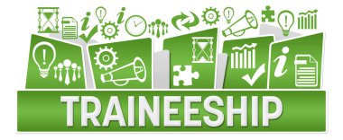 Metin ve ilgili sembollerle staj konsepti resmi.