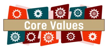 Core Values concept image with text and gear symbols.