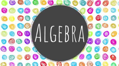 Renkli noktalı kaydırma arkaplanı üzerine yazılmış cebir metni.