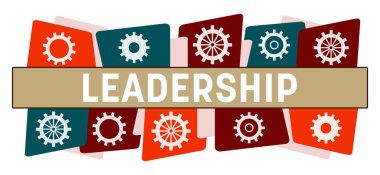 Metin ve dişli sembollü liderlik konsepti.