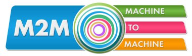 M2M - Renkli arkaplan üzerine yazılmış Makine to Machine metni.