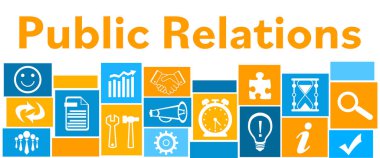 Public Relations concept image with text and business symbols. clipart