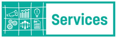 Services concept image with text and business symbols.