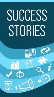 Başarı Hikayeleri metin ve işle ilgili sembollerle animasyon kavramı.