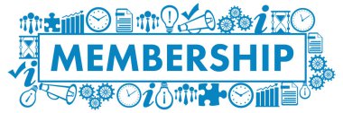 Membership concept image with text and business symbols.