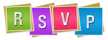 Renkli arkaplan üzerine yazılmış RSVP metni.
