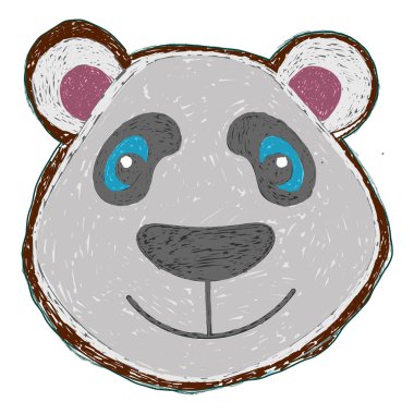 Beyaz arka planda izole edilmiş panda yüzü çizimi.