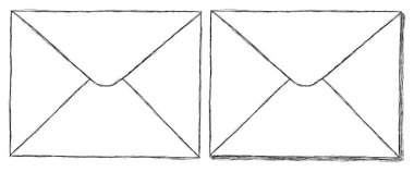 Beyaz arkaplanda izole edilmiş iki zarf çizimi.