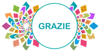Renkli arkaplanda yazılan Grazie metni.