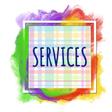 Renkli arkaplan üzerine yazılmış servisler metni.