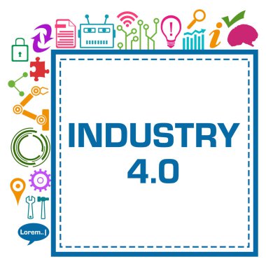 Metin ve teknolojiyle ilgili sembollerle Sektör Dört Nokta Sıfır konsept görüntüsü.