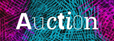 Açık artırma metni turkuaz pembe arkaplan üzerine yazılmış.