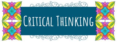 Renkli arkaplan üzerinde mandala ögeleri bulunan metin ile eleştirel düşünme konsepti resmi.