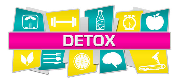 Изображение концепции детоксикации с текстом и символами здоровья.