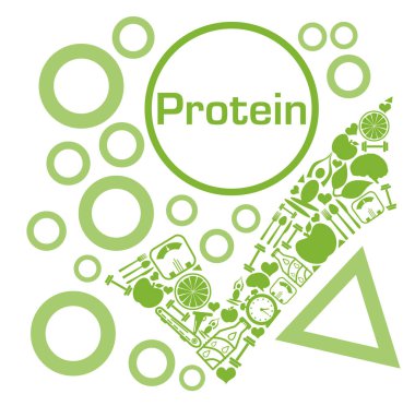 Metin ve sağlıkla ilgili sembollerle protein konsepti resmi.
