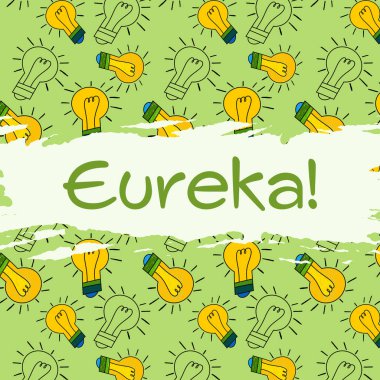 Metin ve ampul sembolleriyle Eureka konsept resmi.
