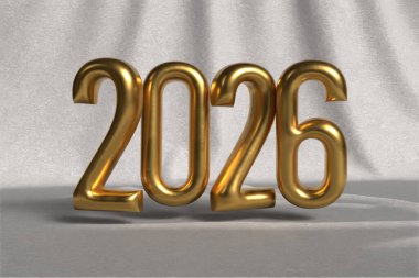 Altın 3D Balon Numarası 2026 Tekstil Gümüş Arkaplan - Kırışık Kağıt Arkaplanda Parlak Altın 2026