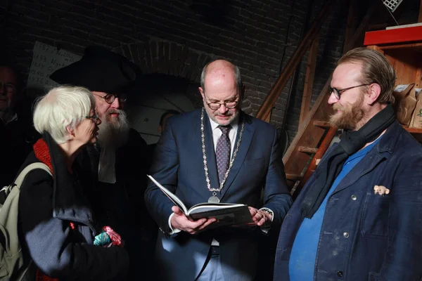 stock image Hoogeveen, Netherlands- November 19, 2022: presentation windmill book in windmill de Zwaluw, Netherland